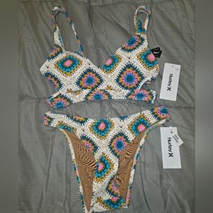 Hurley Crochet Bikini Set with Colorful Pattern
